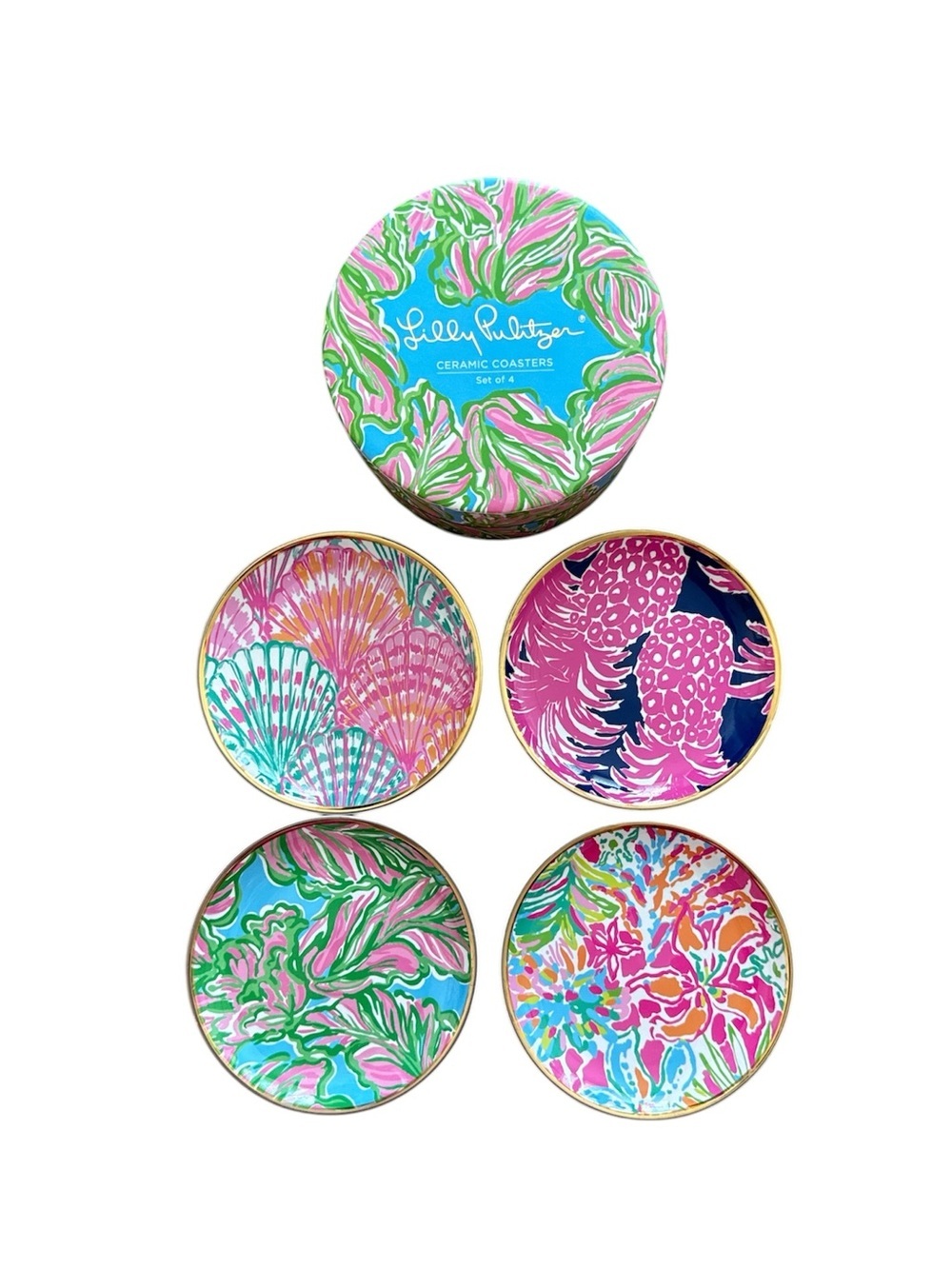 Lily Pulitzer Ceramic Coasters Set of 4 Pink Blue Preppy Coastal Grandma New